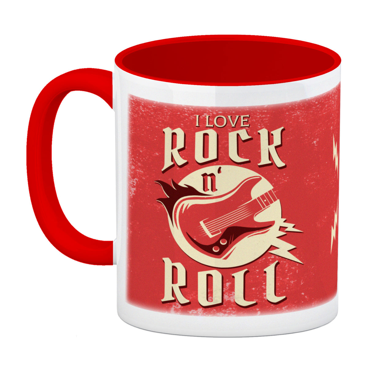 I Love Rock 'n' Roll Kaffeebecher mit Gitarren Motiv