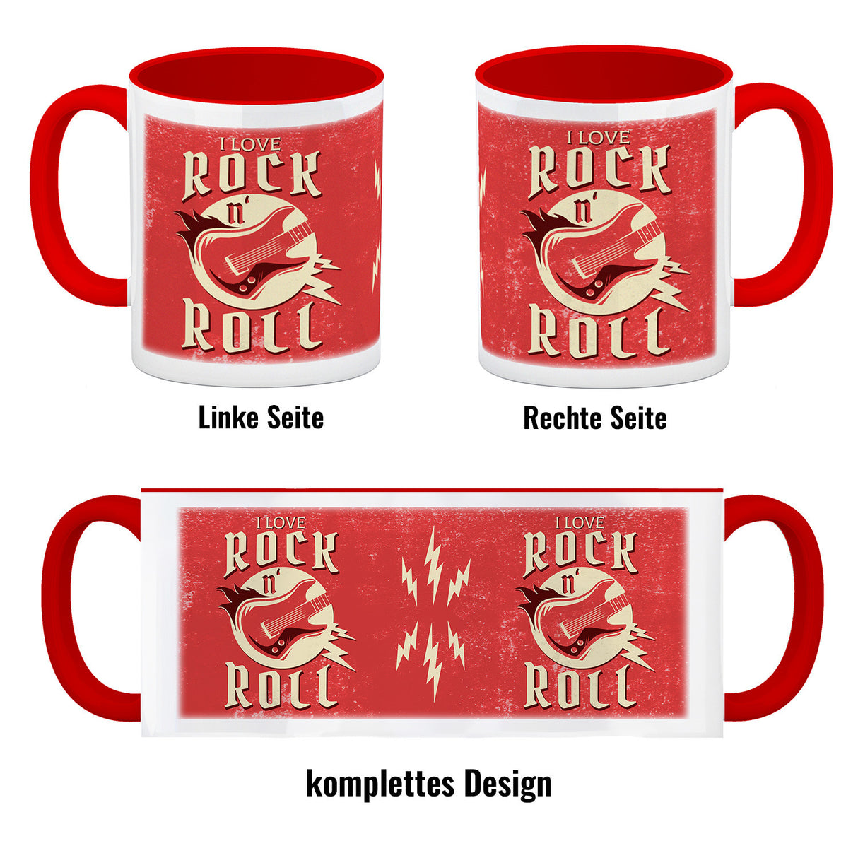 I Love Rock 'n' Roll Kaffeebecher mit Gitarren Motiv