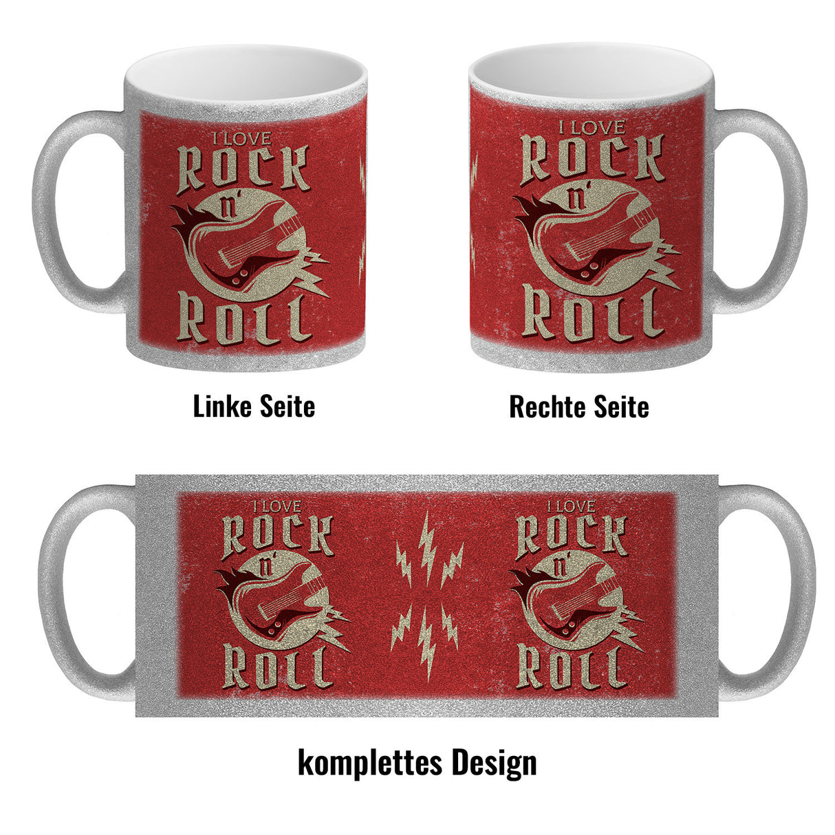 I Love Rock 'n' Roll Kaffeebecher mit Gitarren Motiv