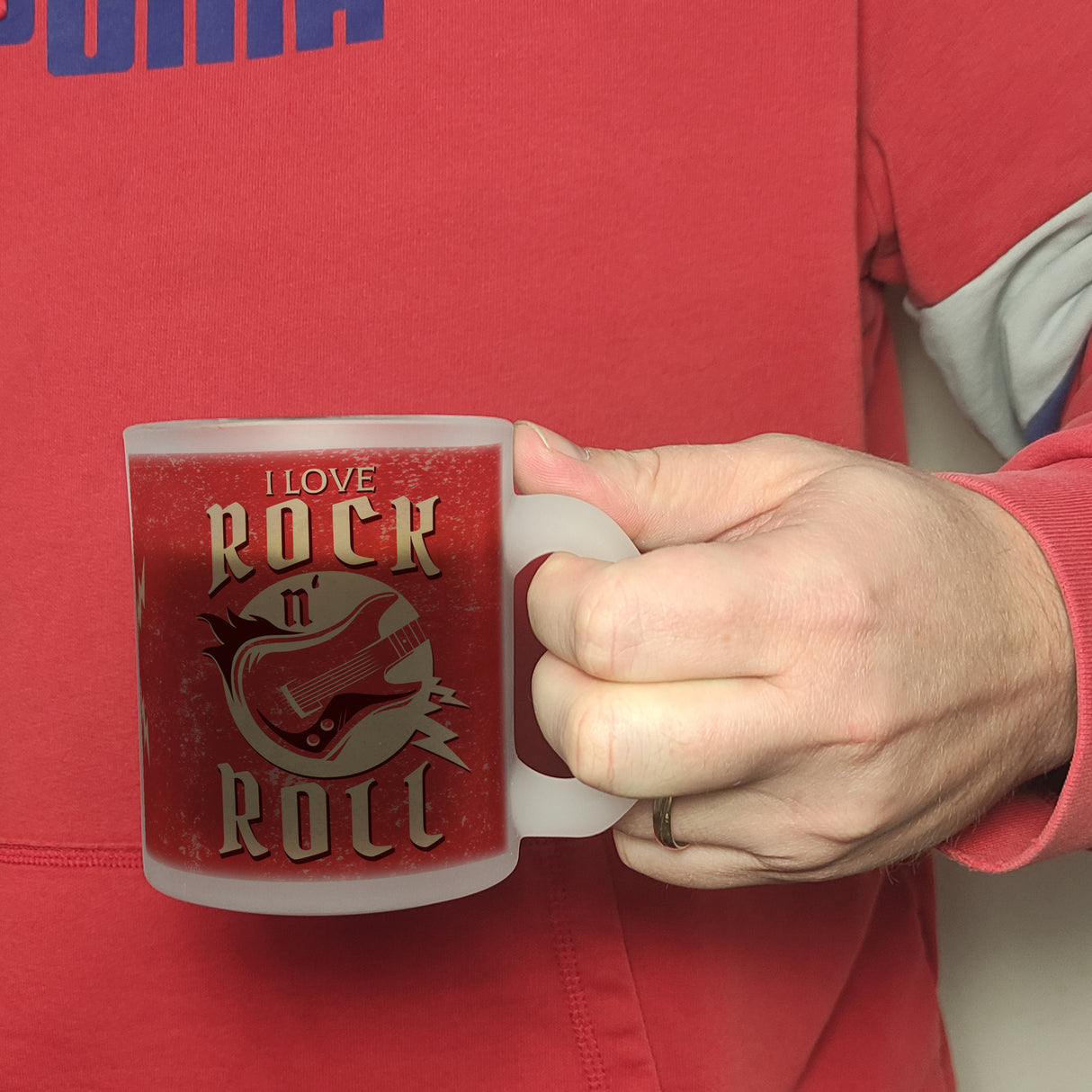 I Love Rock 'n' Roll Kaffeebecher mit Gitarren Motiv