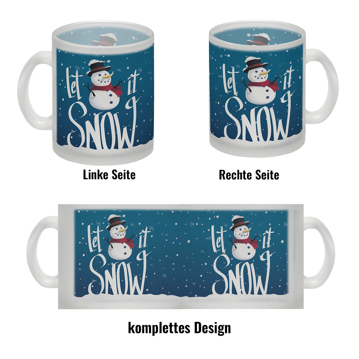 Let it Snow Kaffeebecher mit süßem Schneemann und Schneeflocken