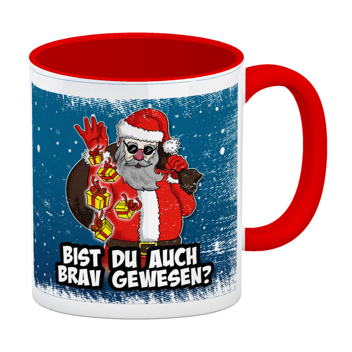 Bist du auch brav gewesen? Kaffeebecher mit coolem Weihnachtsmann