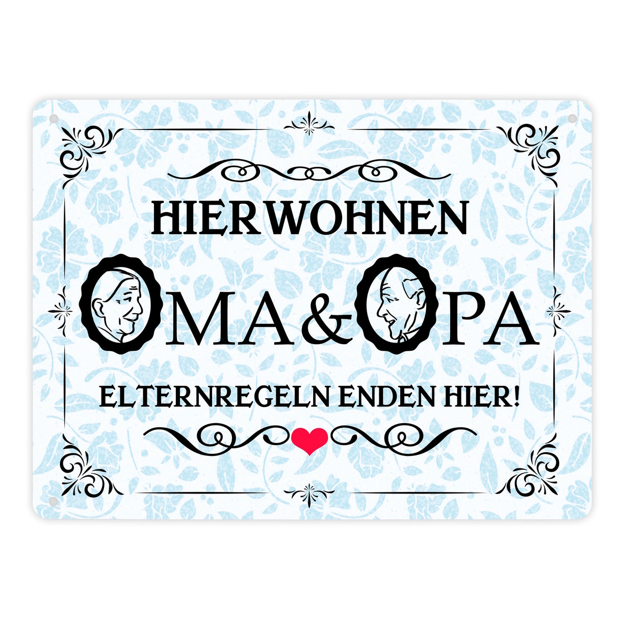 Hier wohnen Oma & Opa Metallschild im Vintage-Look