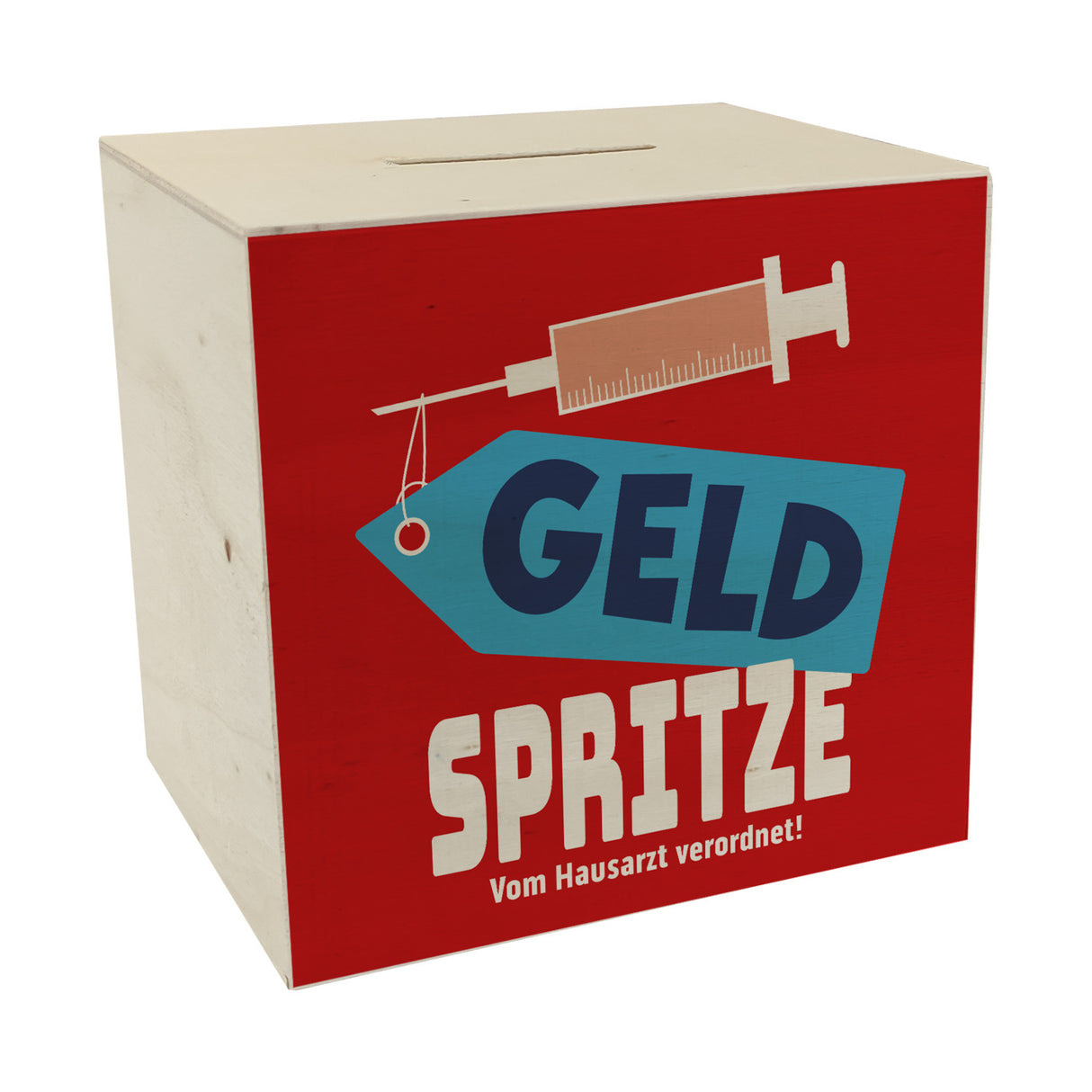 Geldgeschenk Spardose mit Geldspritze Motiv in {Rot}