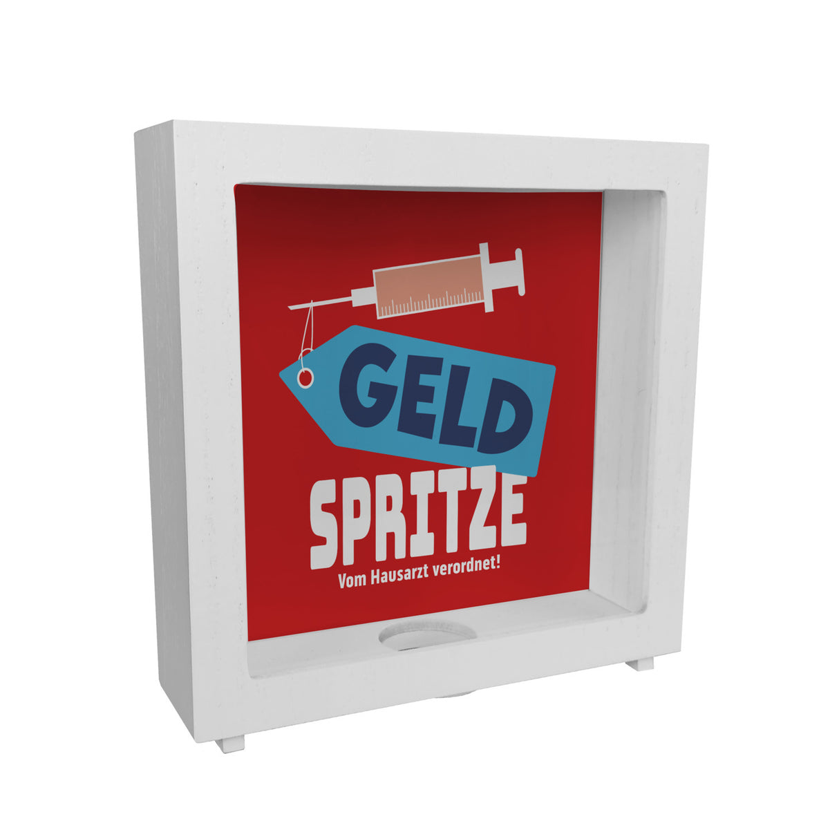 Geldgeschenk Spardose mit Geldspritze Motiv in {Rot}