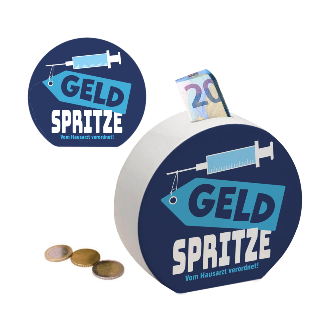 Geldgeschenk Spardose mit Geldspritze Motiv in {Rot}