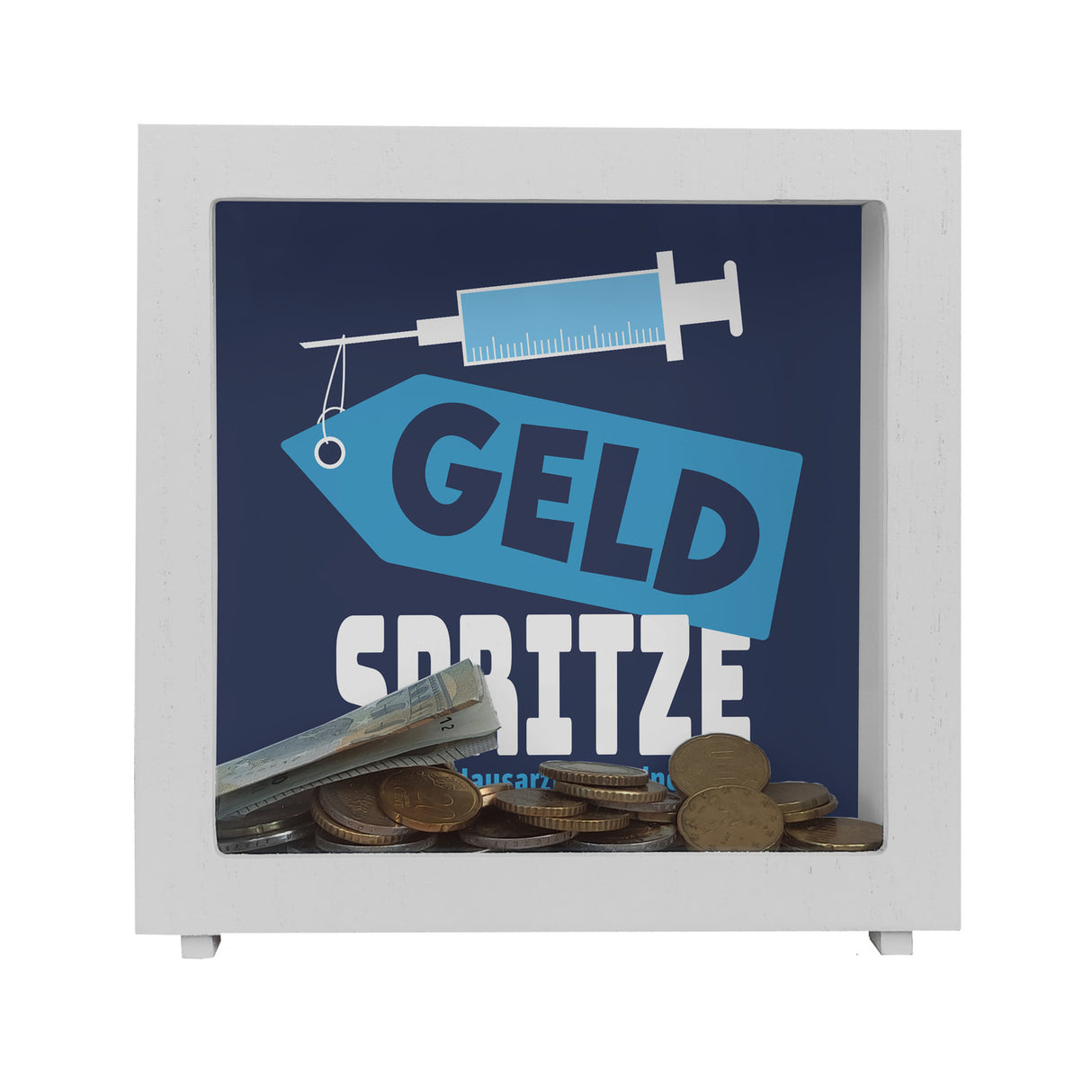 Geldgeschenk Spardose mit Geldspritze Motiv in {Rot}