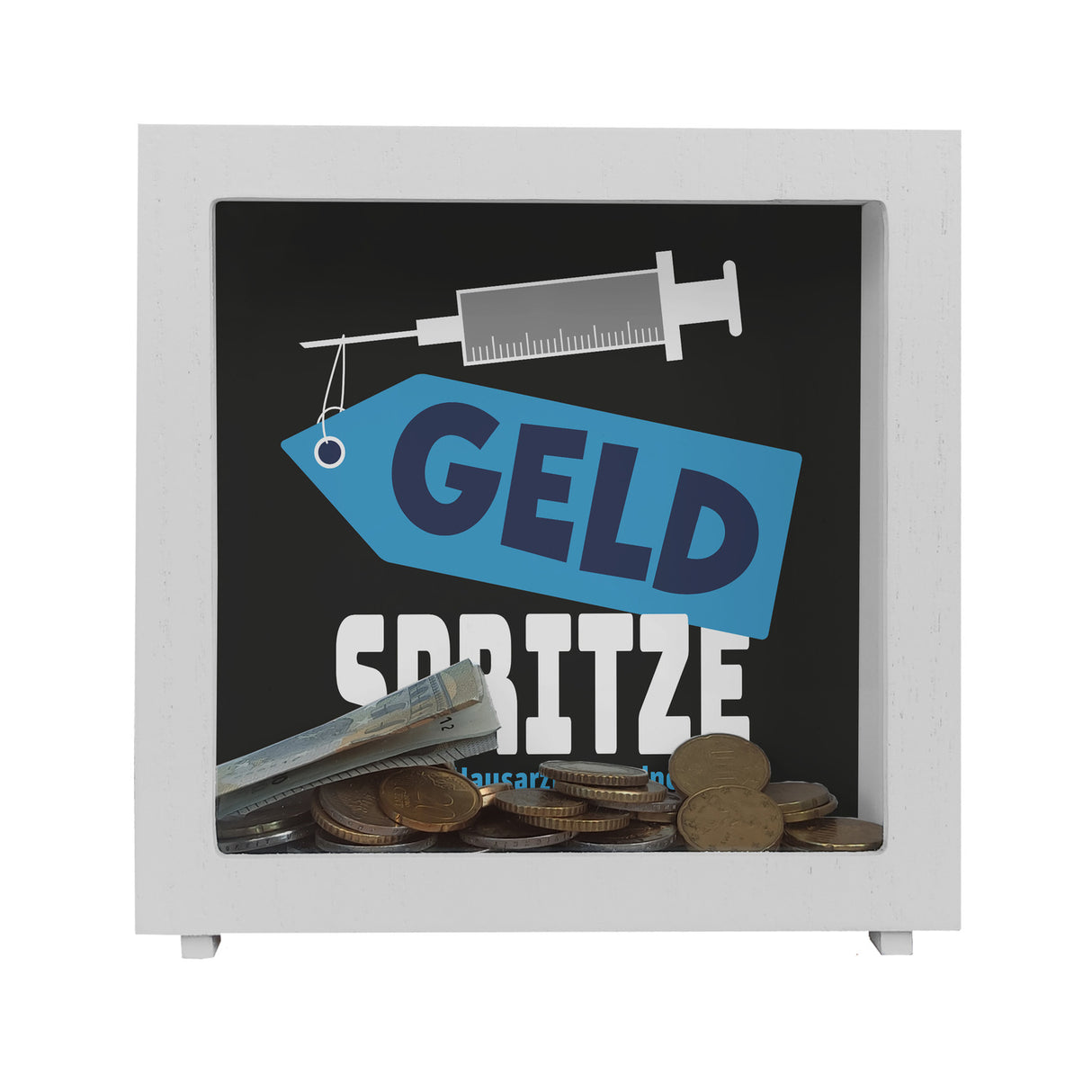 Geldgeschenk Spardose mit Geldspritze Motiv in {Rot}