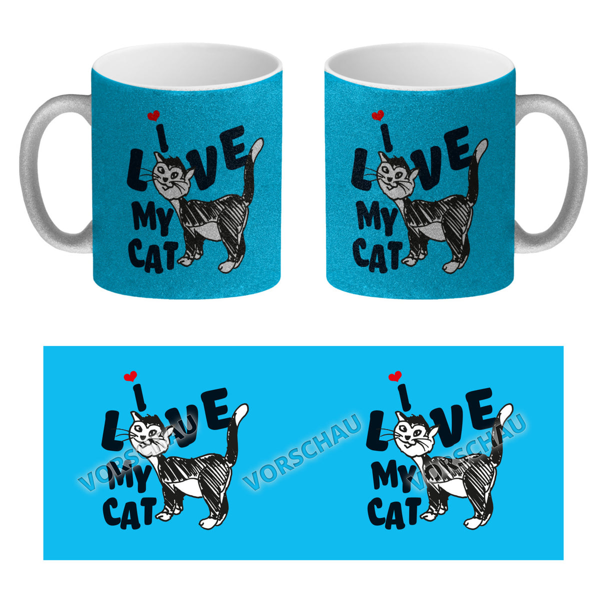 Ich liebe meine Katze Kaffeebecher mit Katzen Motiv und Rosa Hintergrund