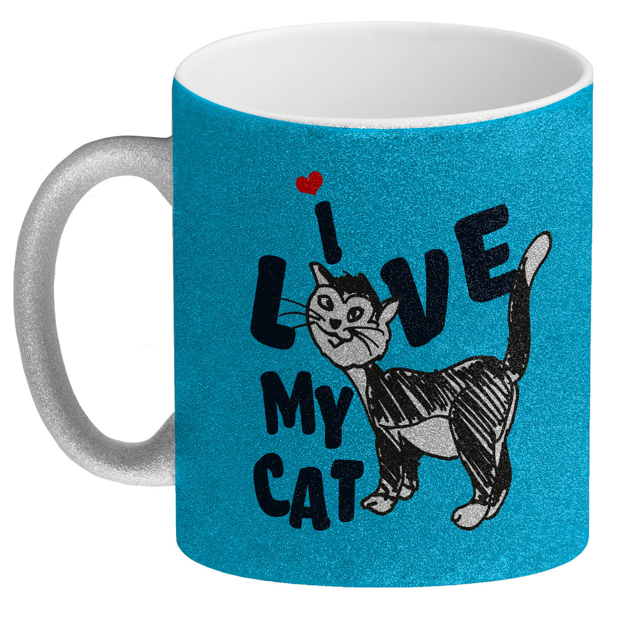 Ich liebe meine Katze Kaffeebecher mit Katzen Motiv und Rosa Hintergrund