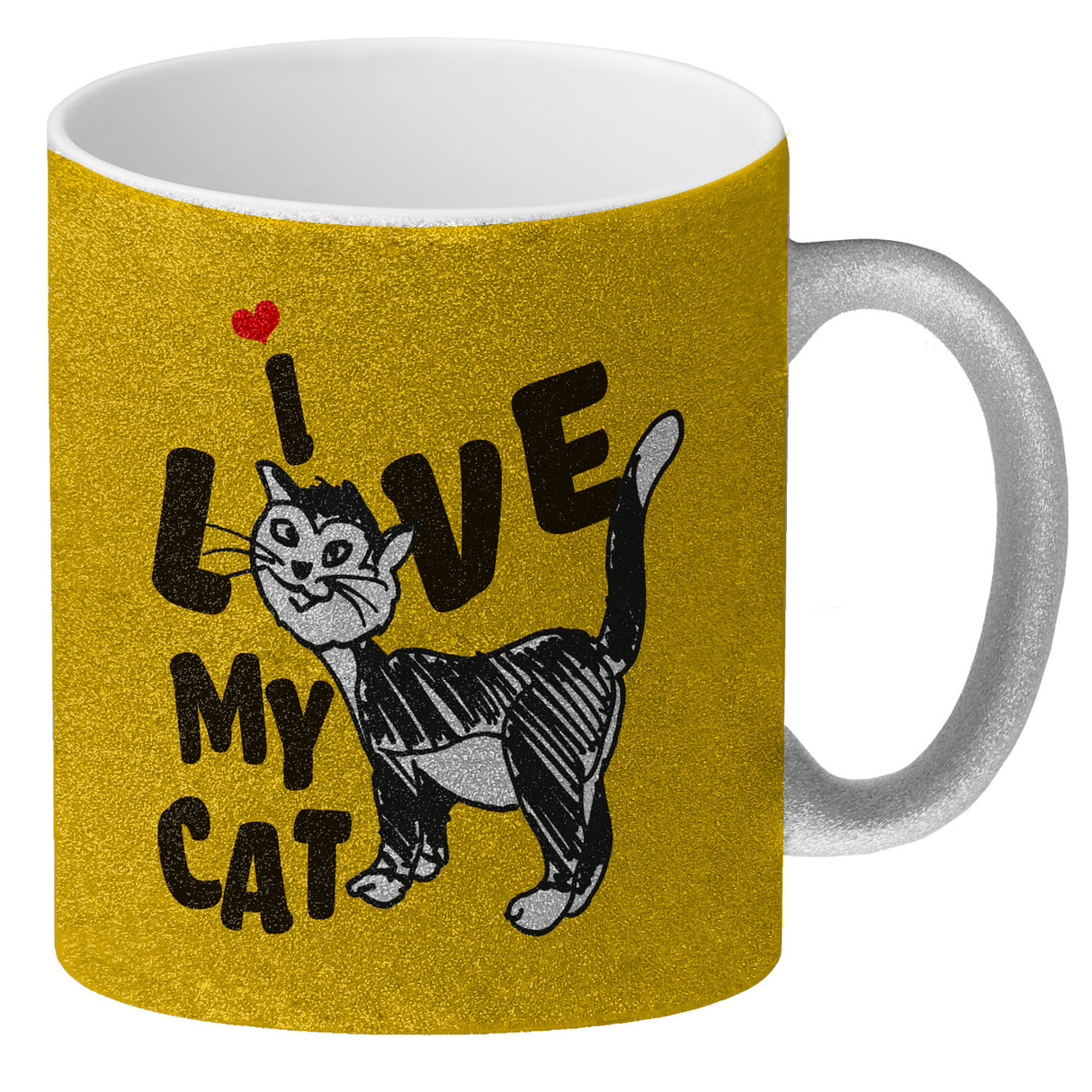 Ich liebe meine Katze Kaffeebecher mit Katzen Motiv und Rosa Hintergrund