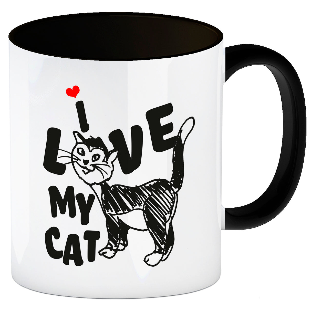 Ich liebe meine Katze Kaffeebecher mit Katzen Motiv und Rosa Hintergrund