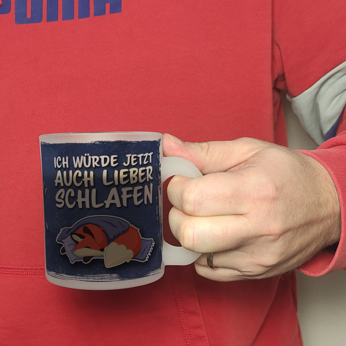 Ich würde jetzt auch lieber schlafen Kaffeebecher mit süßem Cartoon Fuchs