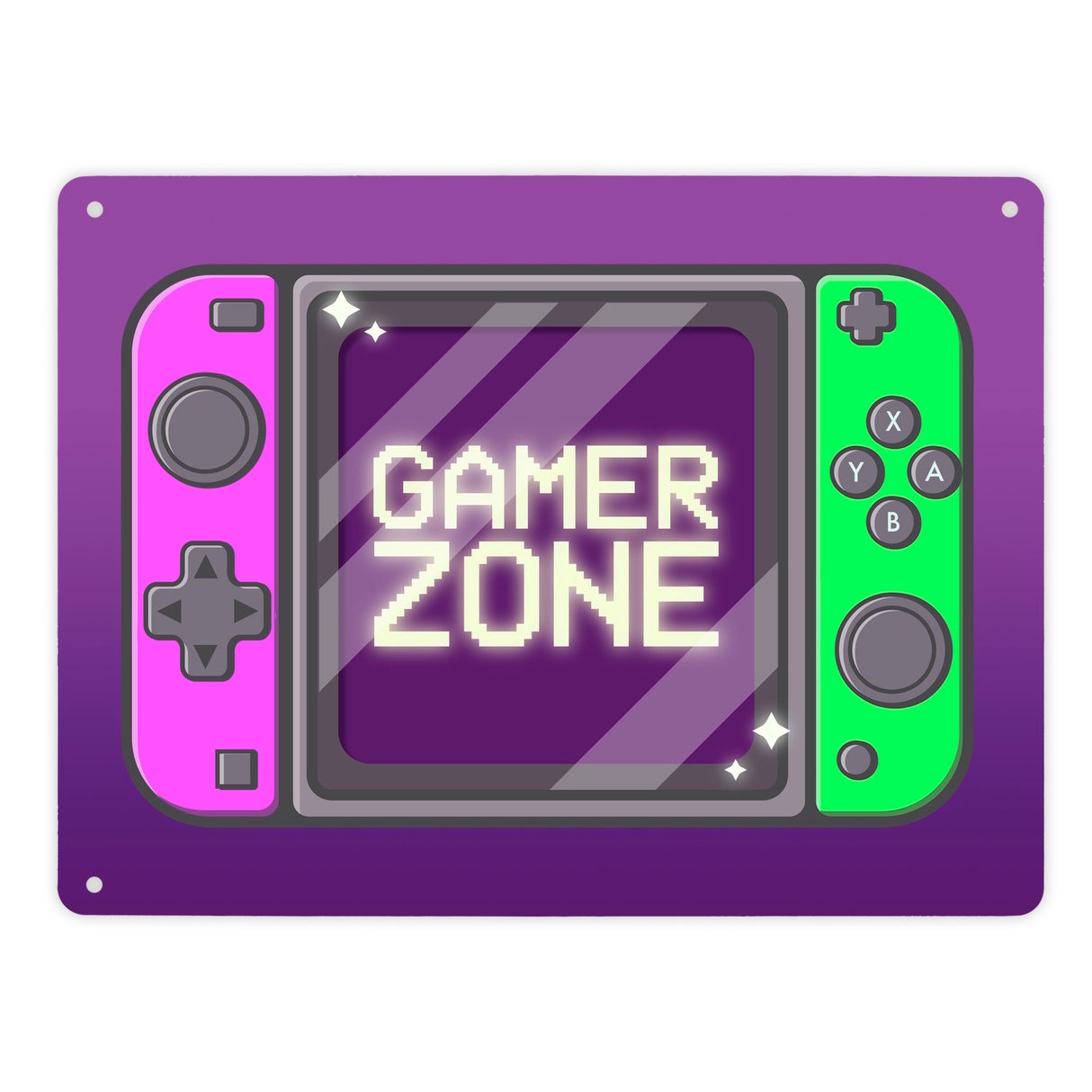 Gamer Zone Metallschild mit coolem Konsolen-Motiv in Neonfarben