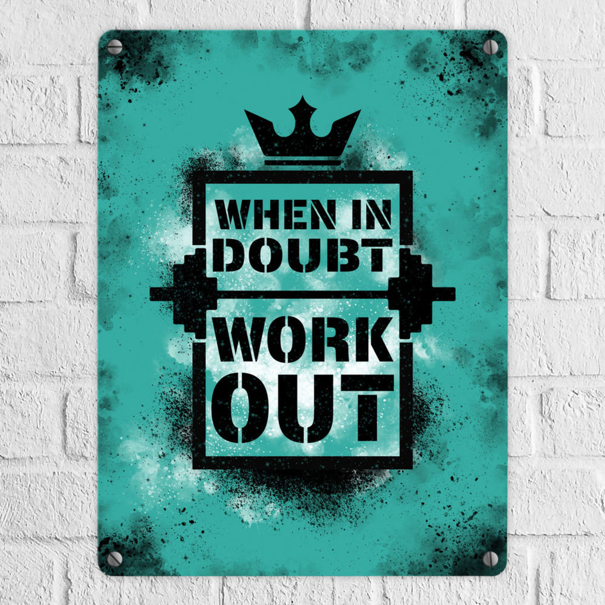 When in doubt Work out Metallschild mit motivierendem Spruch in {Gelb}