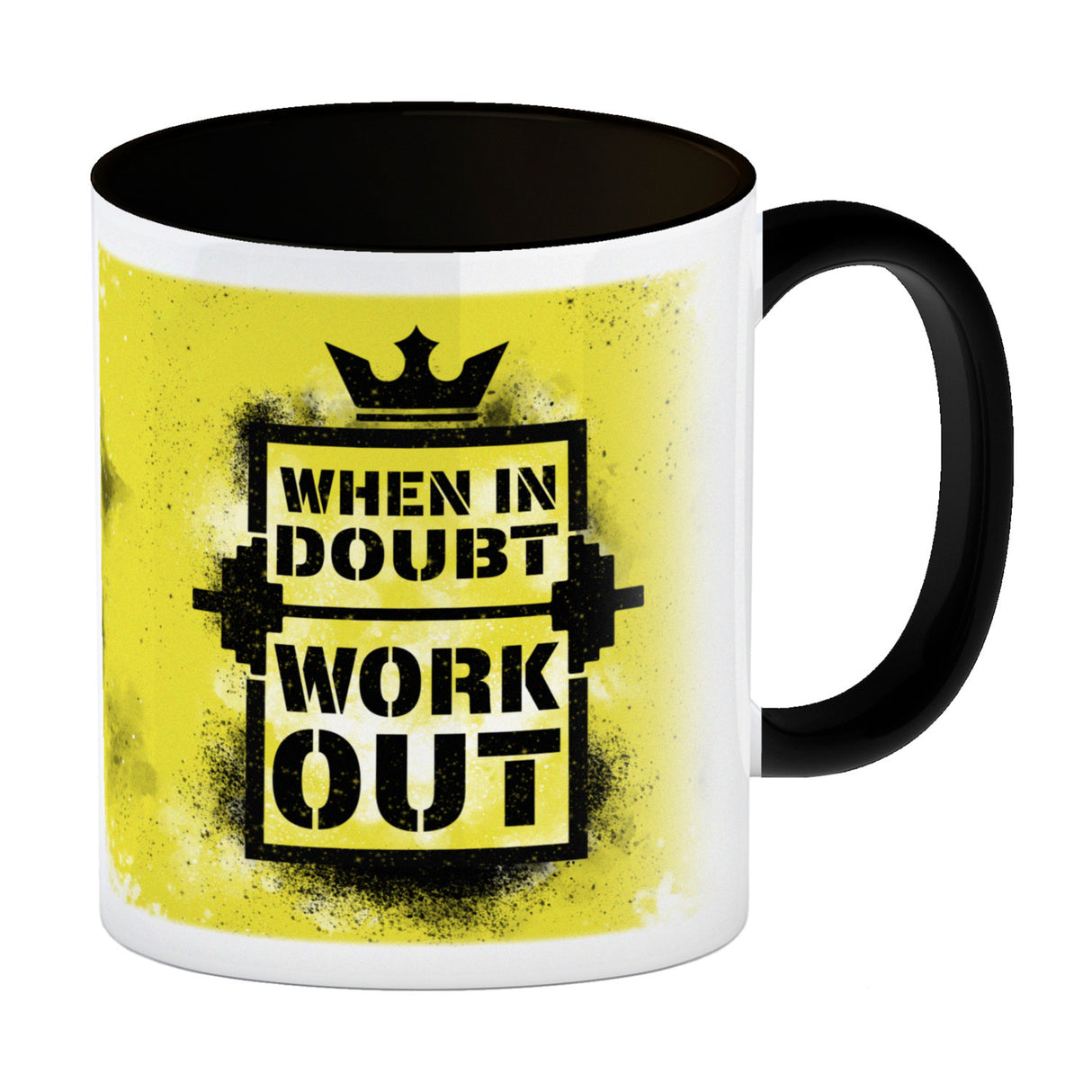 When in doubt Work out Kaffeebecher mit motivierendem Spruch in {Gelb}