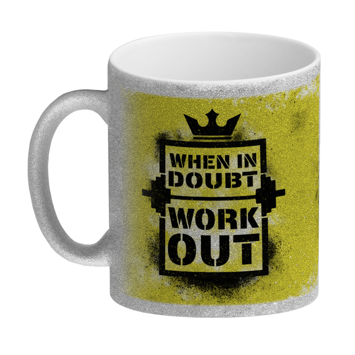 When in doubt Work out Kaffeebecher mit motivierendem Spruch in {Gelb}