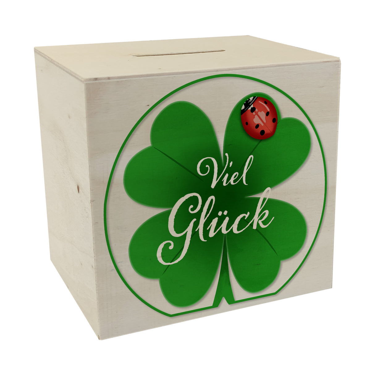 Viel Glück Spardose mit Kleeblatt und Marienkäfer