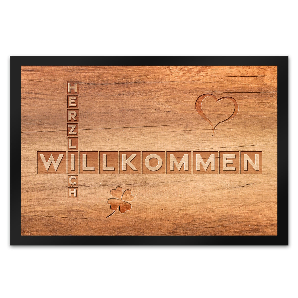 Herzlich Willkommen Fußmatte in Holzoptik