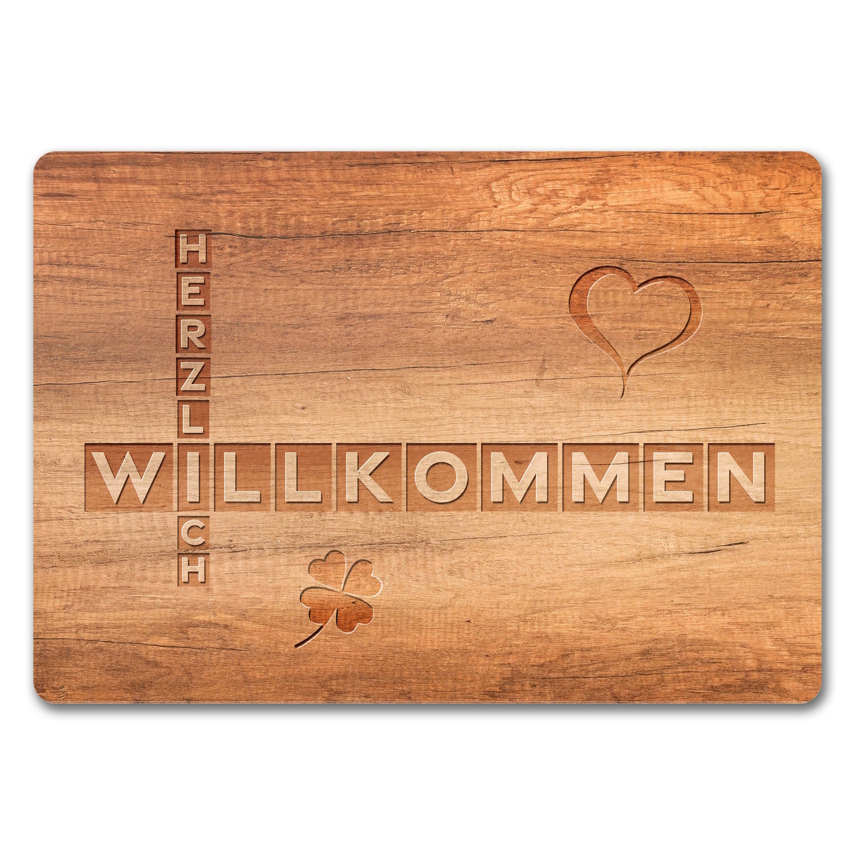 Herzlich Willkommen Fußmatte in Holzoptik
