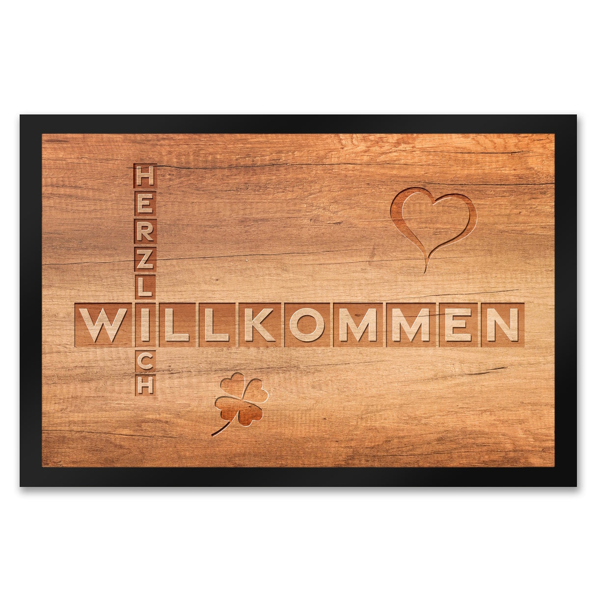 Herzlich Willkommen Fußmatte in Holzoptik