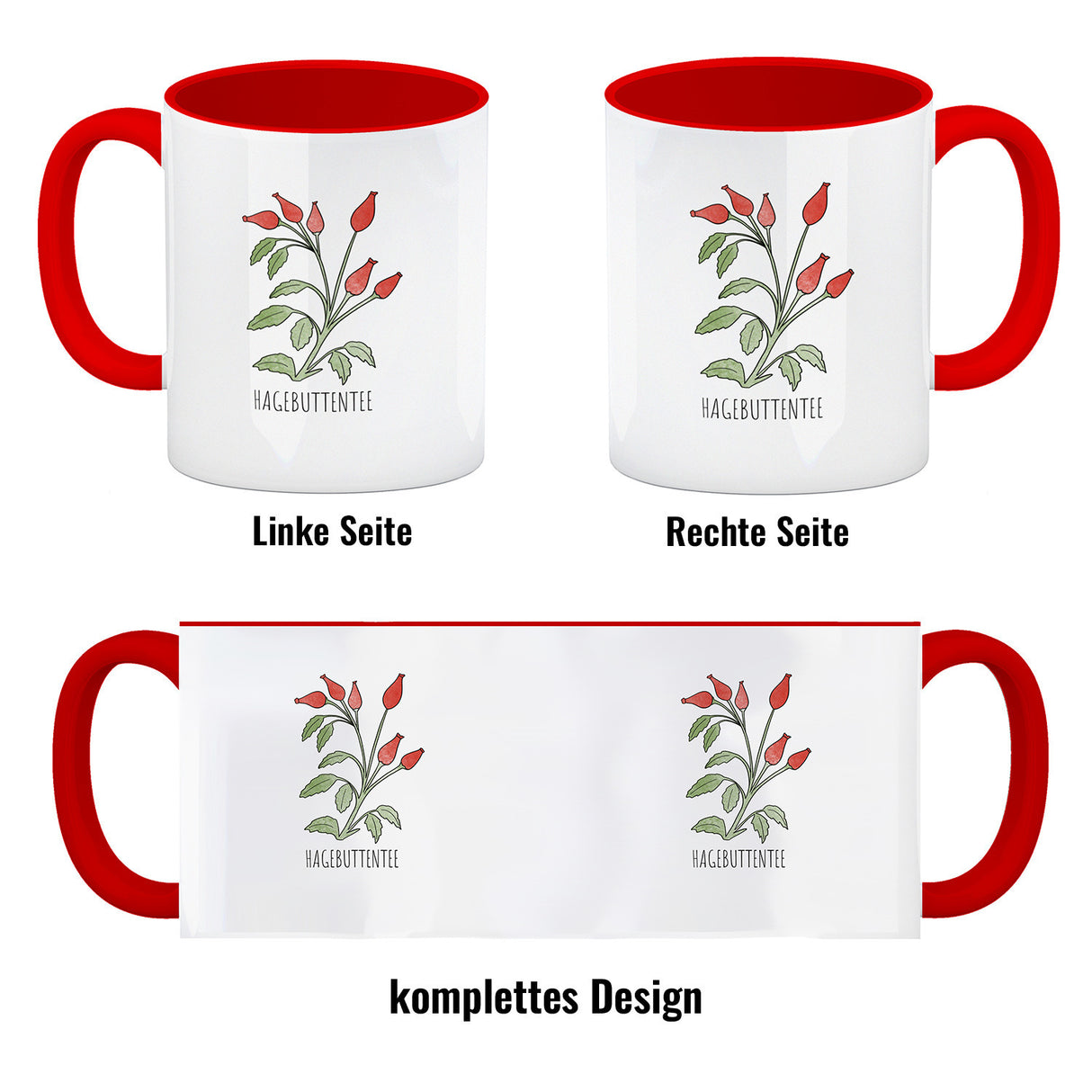 Hagebuttentee Teetasse mit Hagebuttenpflanze für Teetrinker