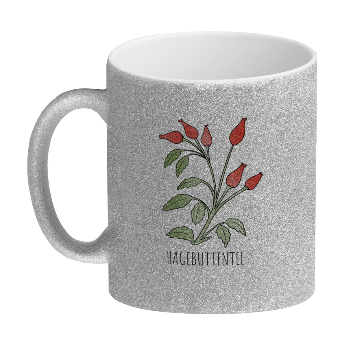 Hagebuttentee Teetasse mit Hagebuttenpflanze für Teetrinker