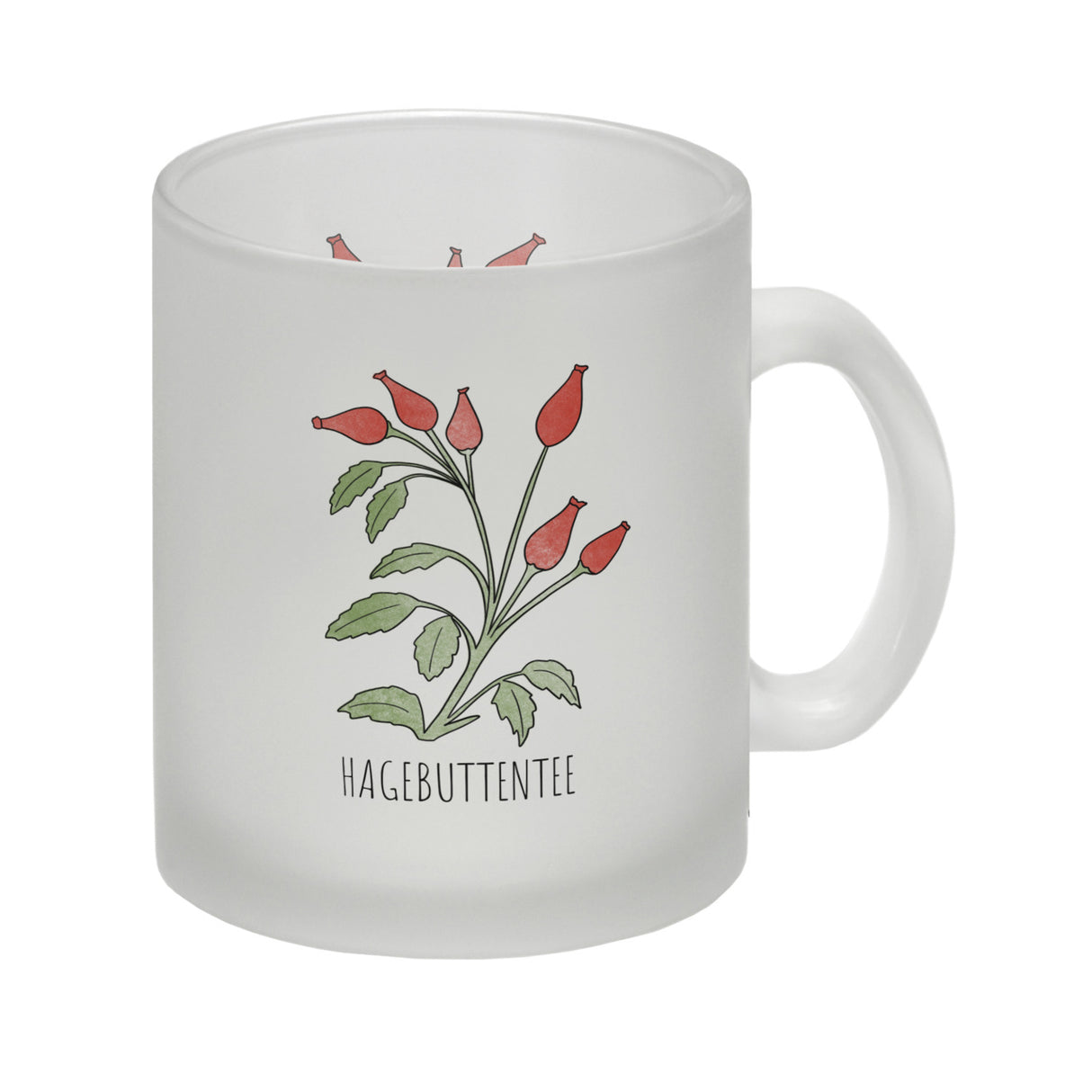 Hagebuttentee Teetasse mit Hagebuttenpflanze für Teetrinker