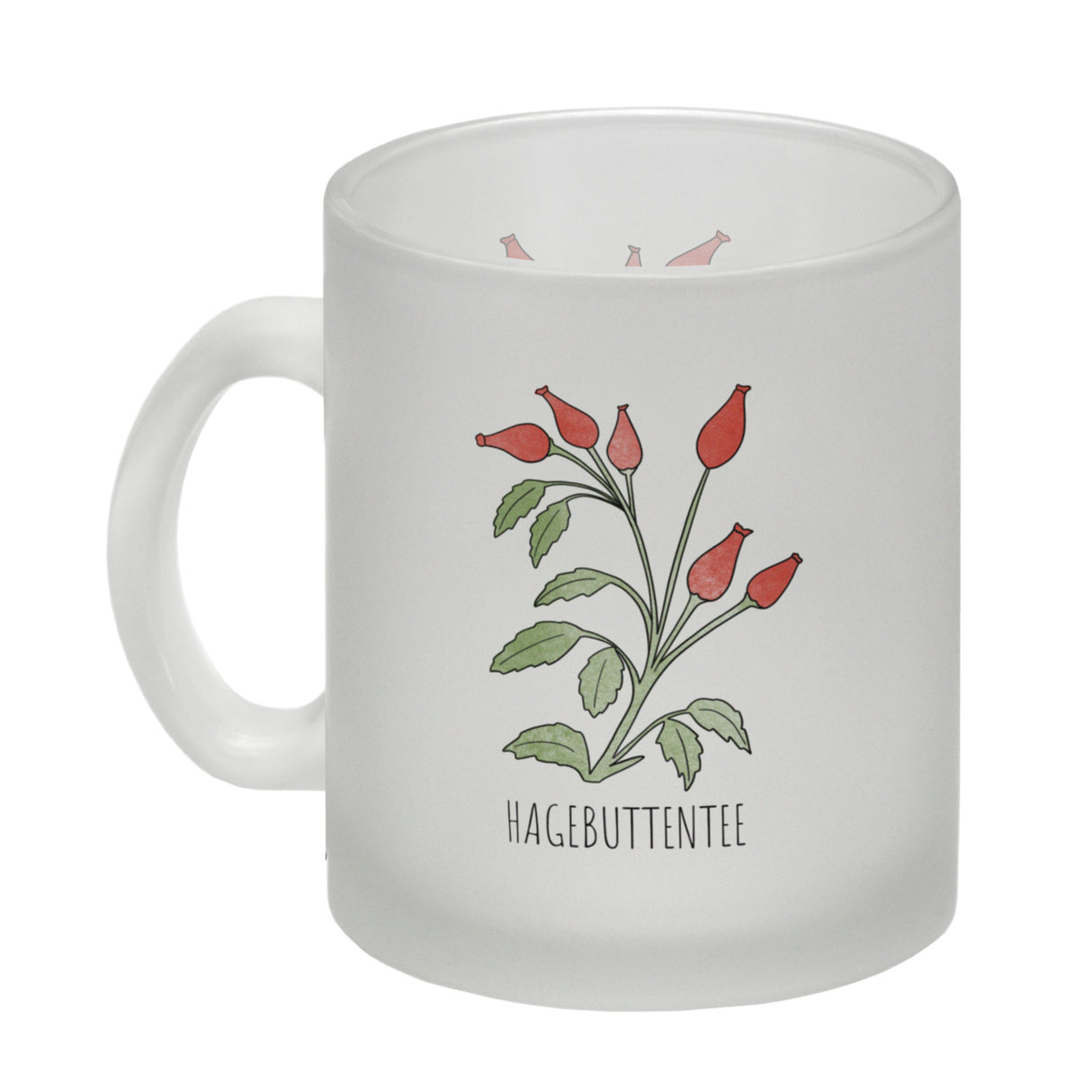 Hagebuttentee Teetasse mit Hagebuttenpflanze für Teetrinker