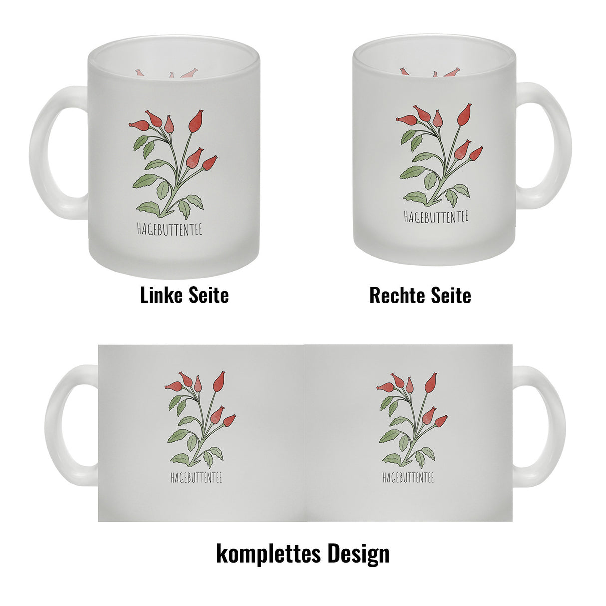 Hagebuttentee Teetasse mit Hagebuttenpflanze für Teetrinker