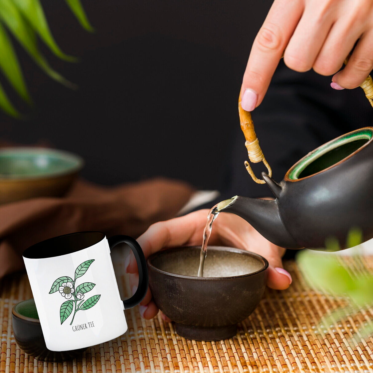Grüner Tee Teetasse mit Teestrauch für Teetrinker