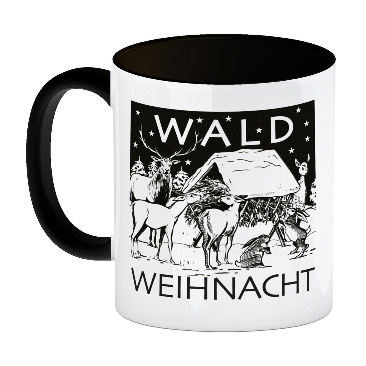 Kaffeebecher zum Thema Weihnachten im Wald -weiß