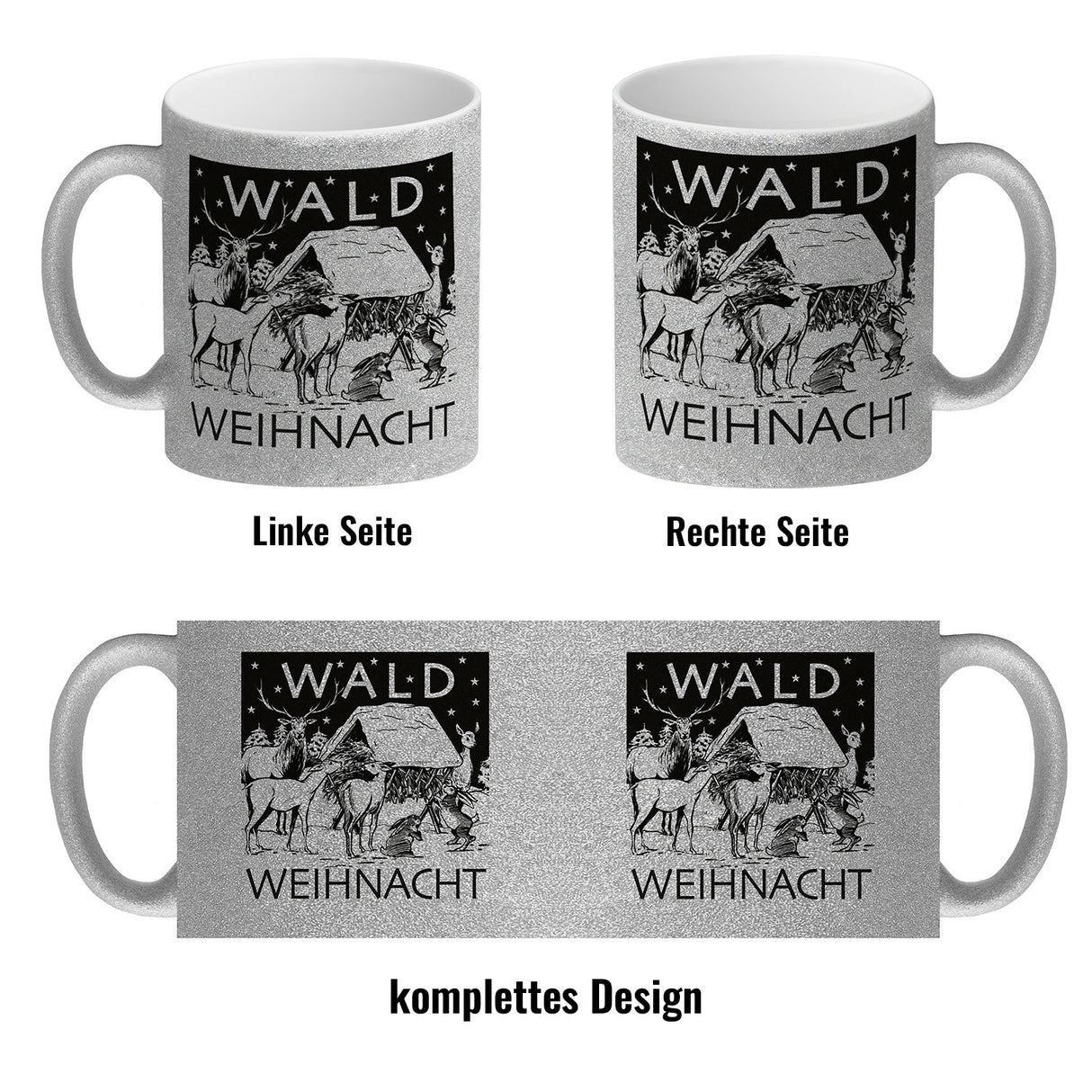 Kaffeebecher zum Thema Weihnachten im Wald -weiß