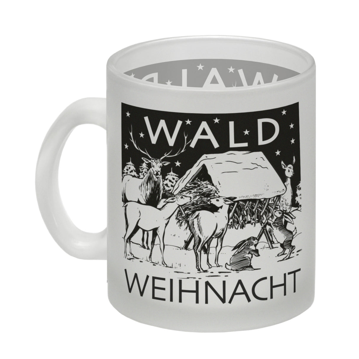 Kaffeebecher zum Thema Weihnachten im Wald -weiß