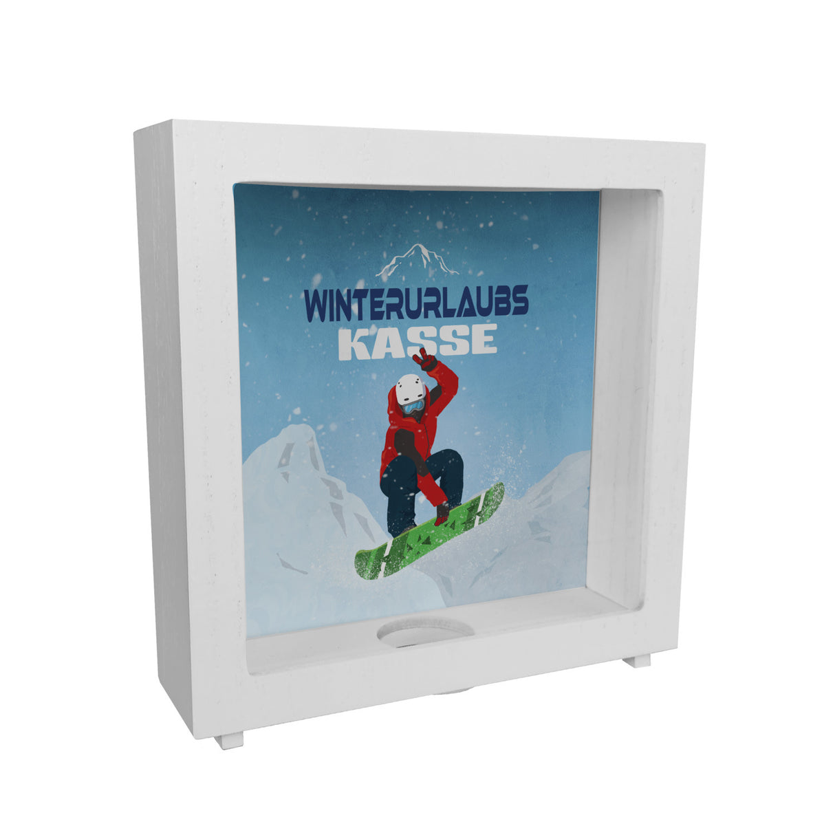 Winterurlaubskasse Spardose mit coolem Snowboarder
