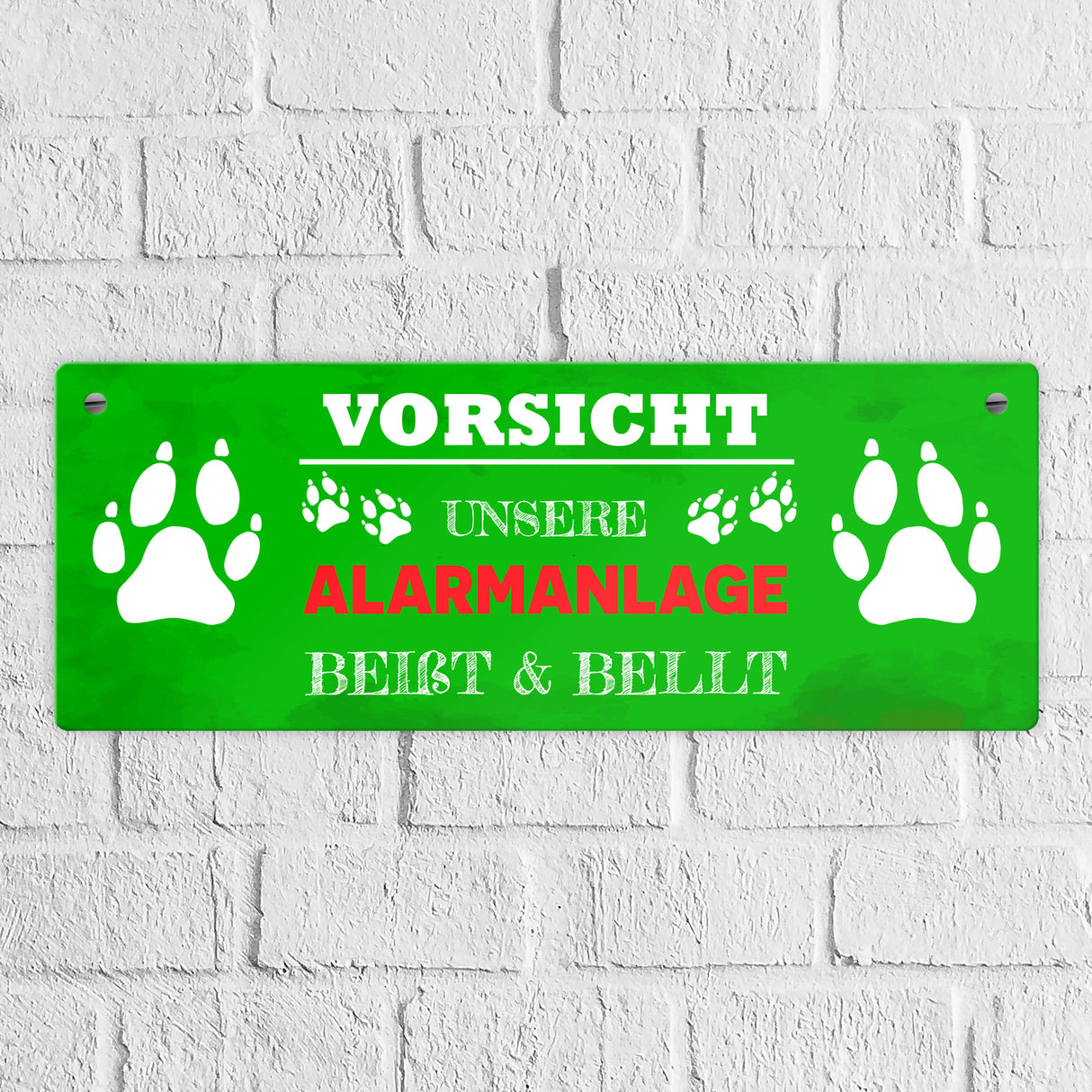 Vorsicht unsere Alarmanlage beißt & bellt Metallschild