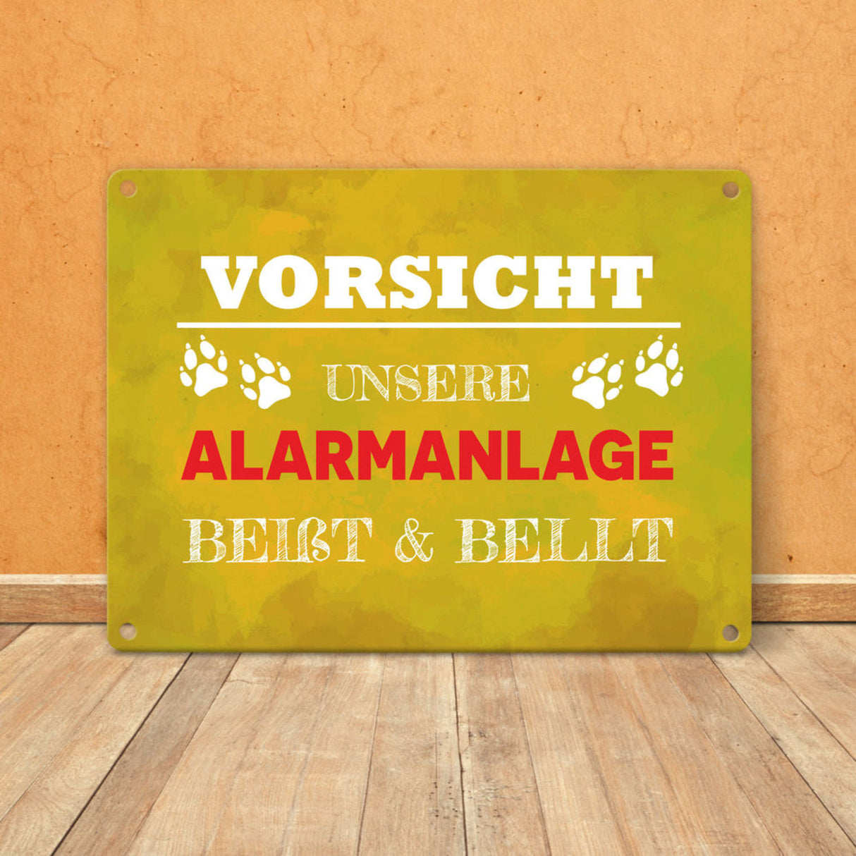 Vorsicht unsere Alarmanlage beißt & bellt Metallschild