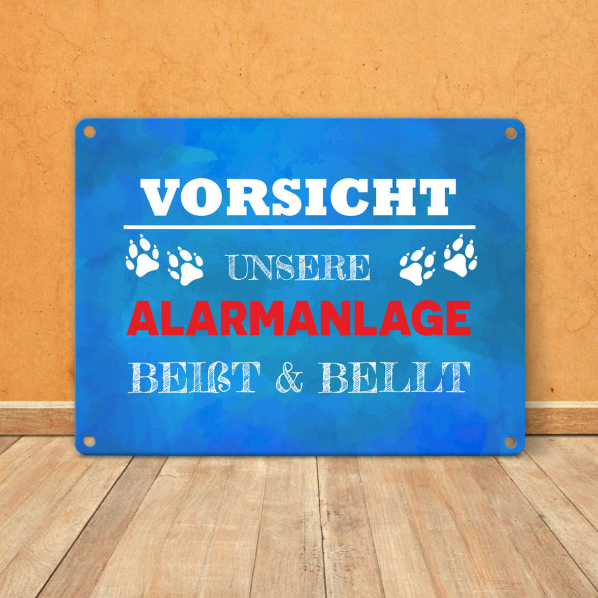 Vorsicht unsere Alarmanlage beißt & bellt Metallschild