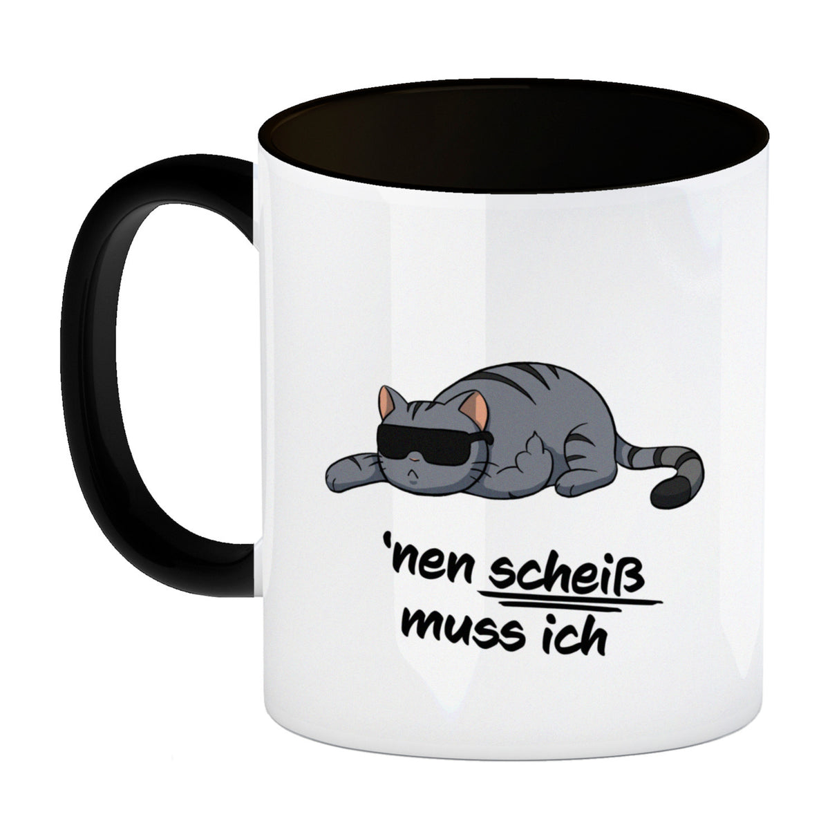 nen Scheiß muss ich Kaffeebecher mit coolem Katzen-Motiv