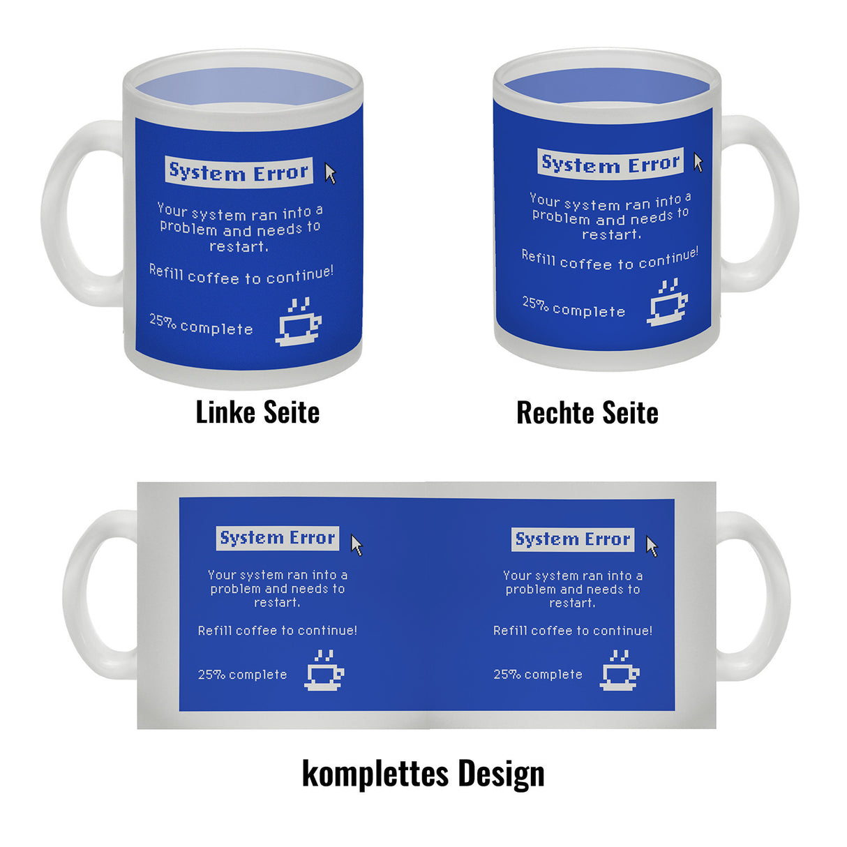 Bluescreen Kaffeebecher mit Fehlermeldung für Nerds