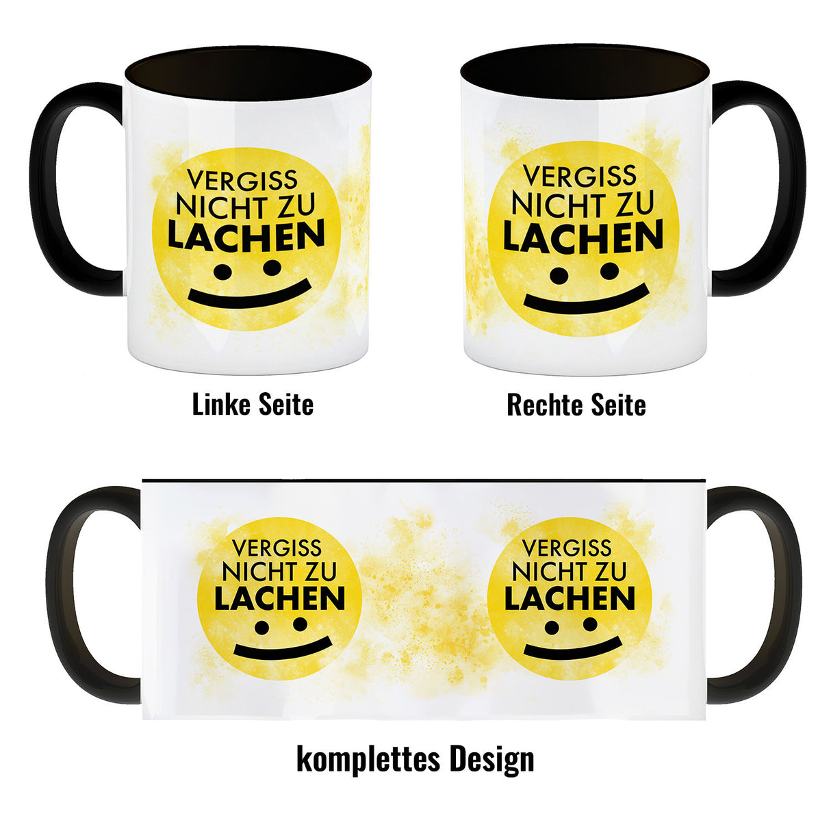 Vergiss nicht zu lachen Kaffeebecher gelbem Gesicht
