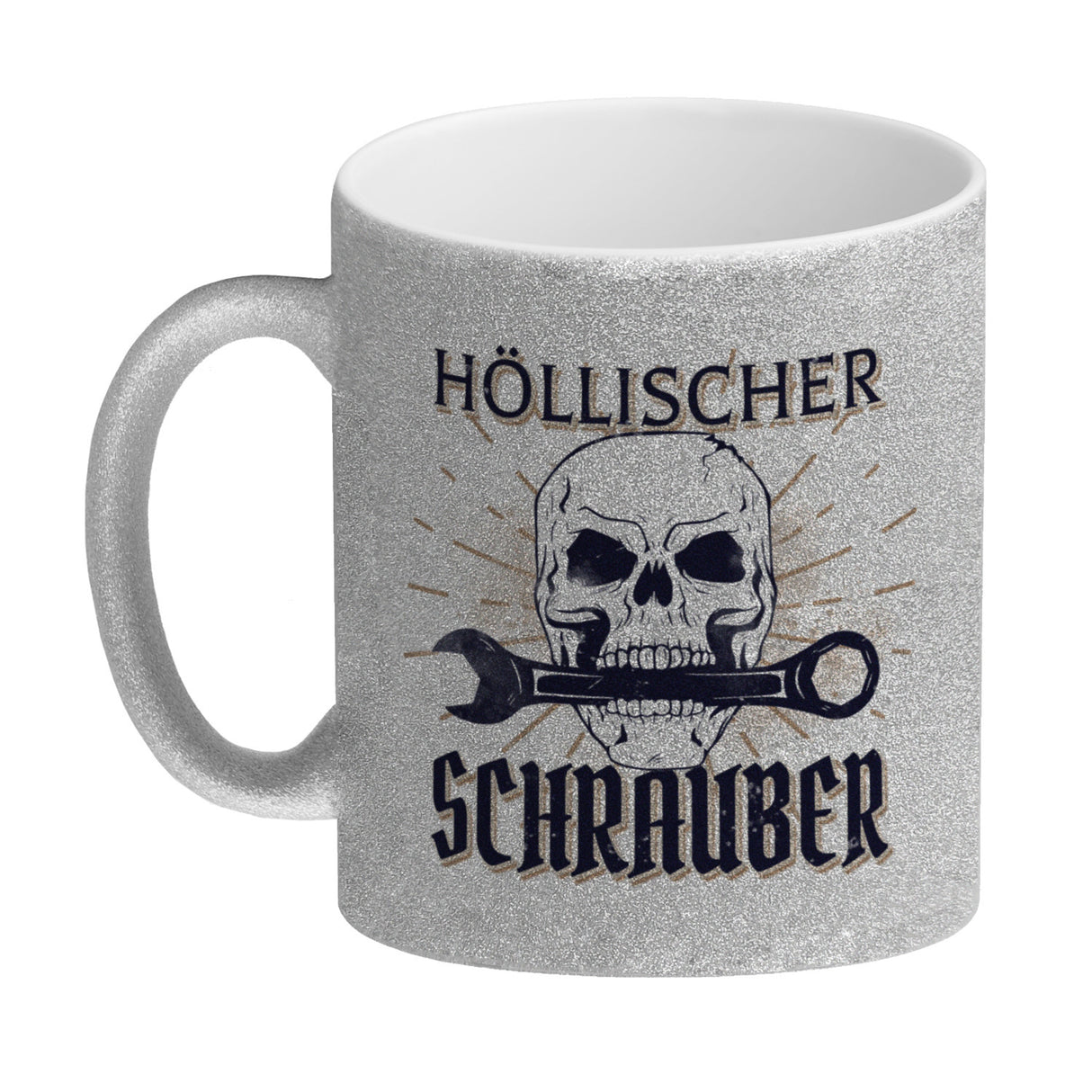 Höllischer Schrauber Kaffeebecher mit Totenkopf und Schraubenschlüssel Motiv
