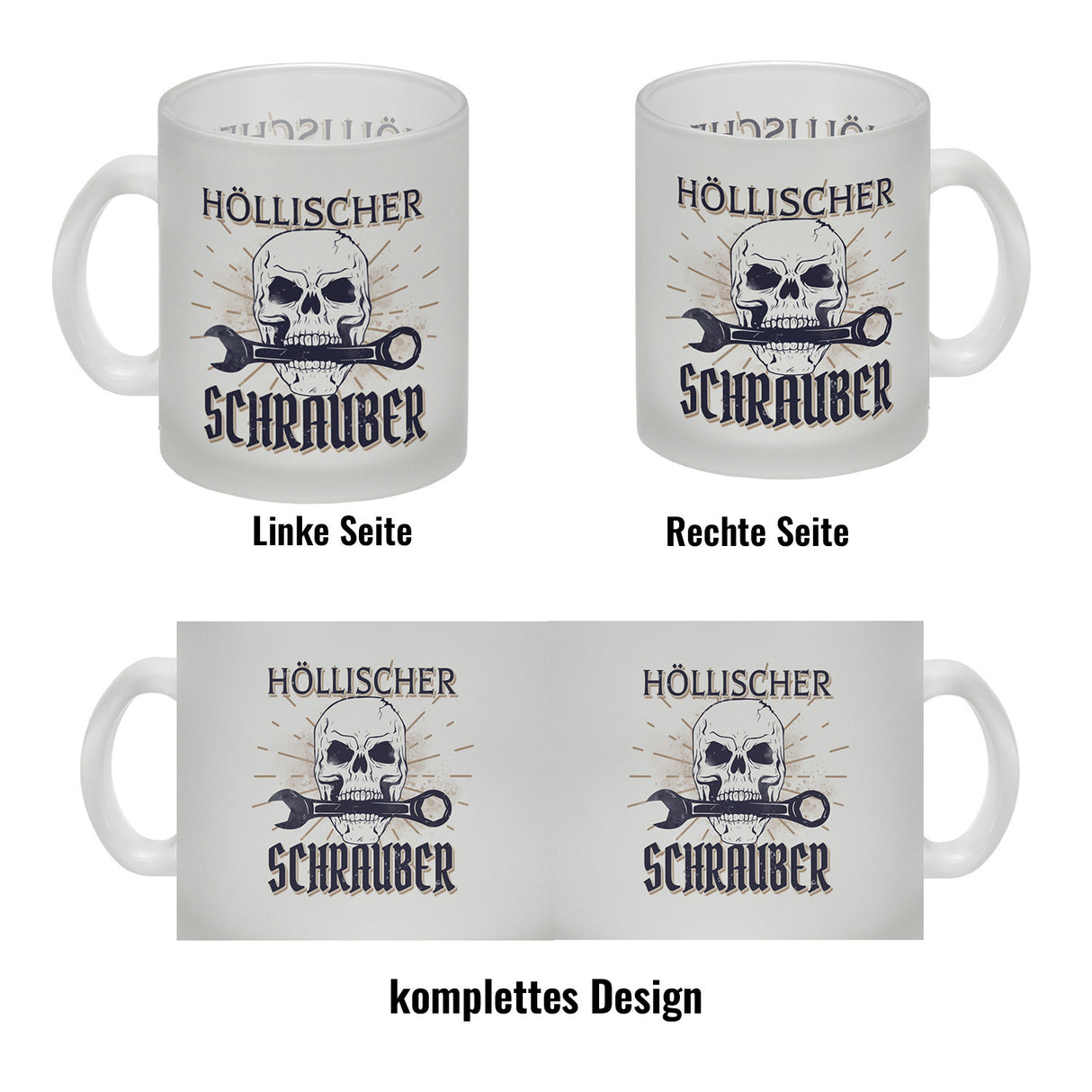 Höllischer Schrauber Kaffeebecher mit Totenkopf und Schraubenschlüssel Motiv