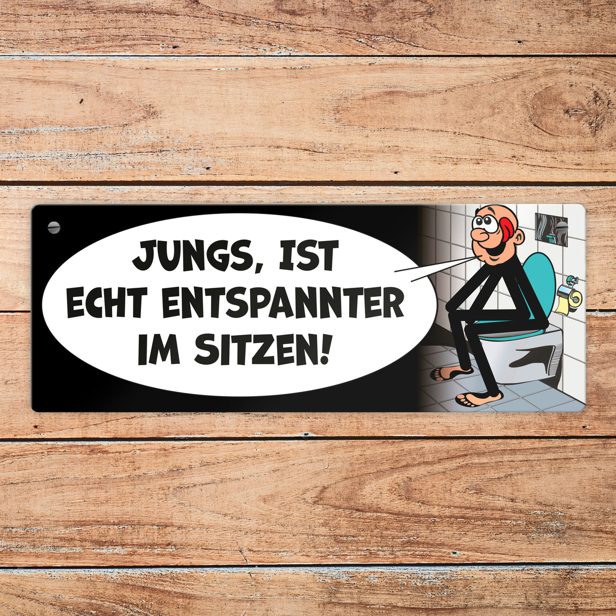 Bitte im sitzen pinkeln Metallschild im Comic-Stil