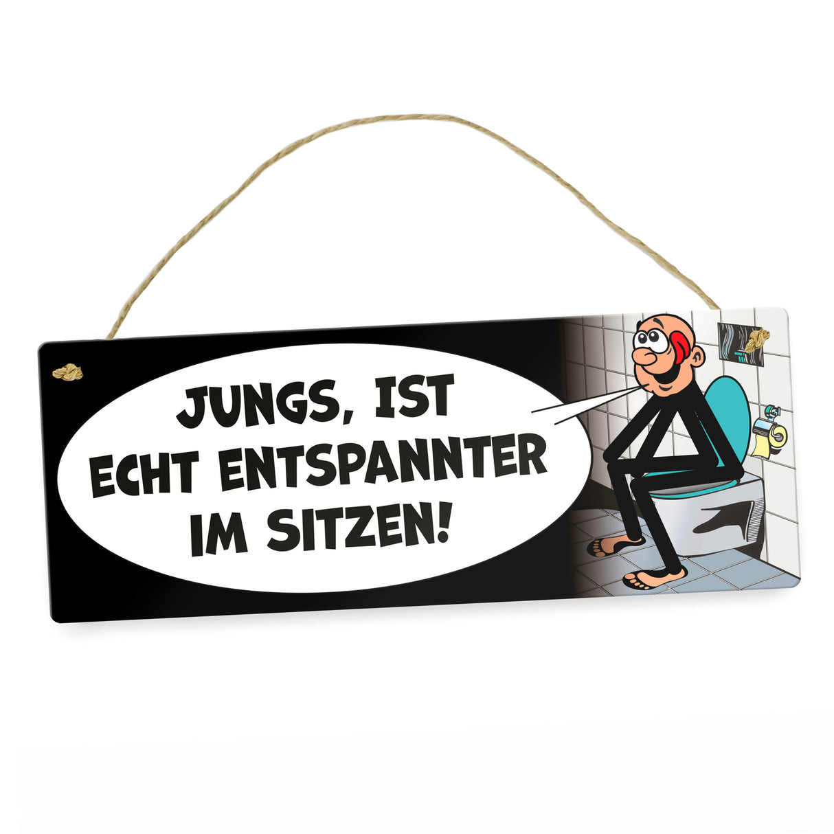 Bitte im sitzen pinkeln Metallschild im Comic-Stil