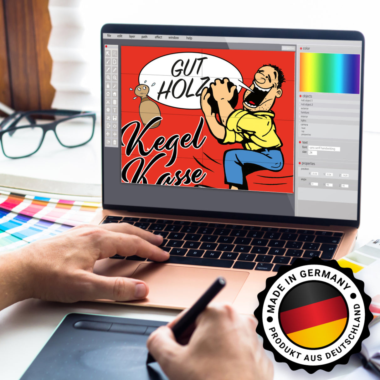 Kegelkasse Spardose Gut Holz mit lustigem Kegelspieler Motiv