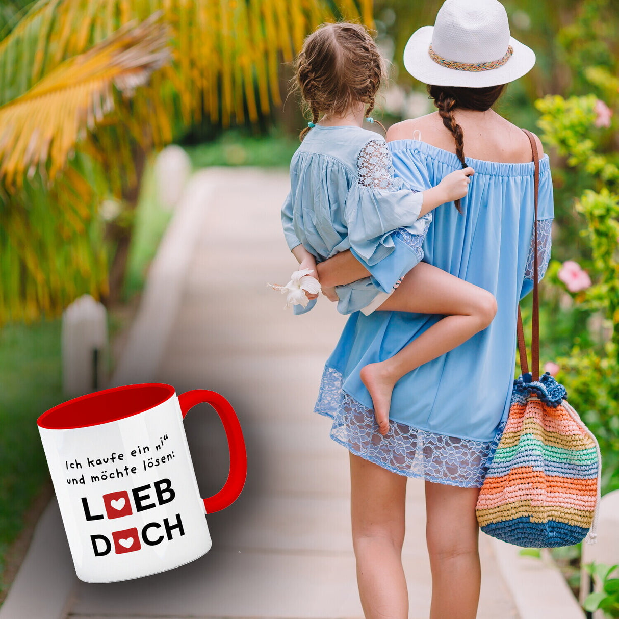 Lieb dich Kaffeebecher mit lustigem Spruch und Herzen