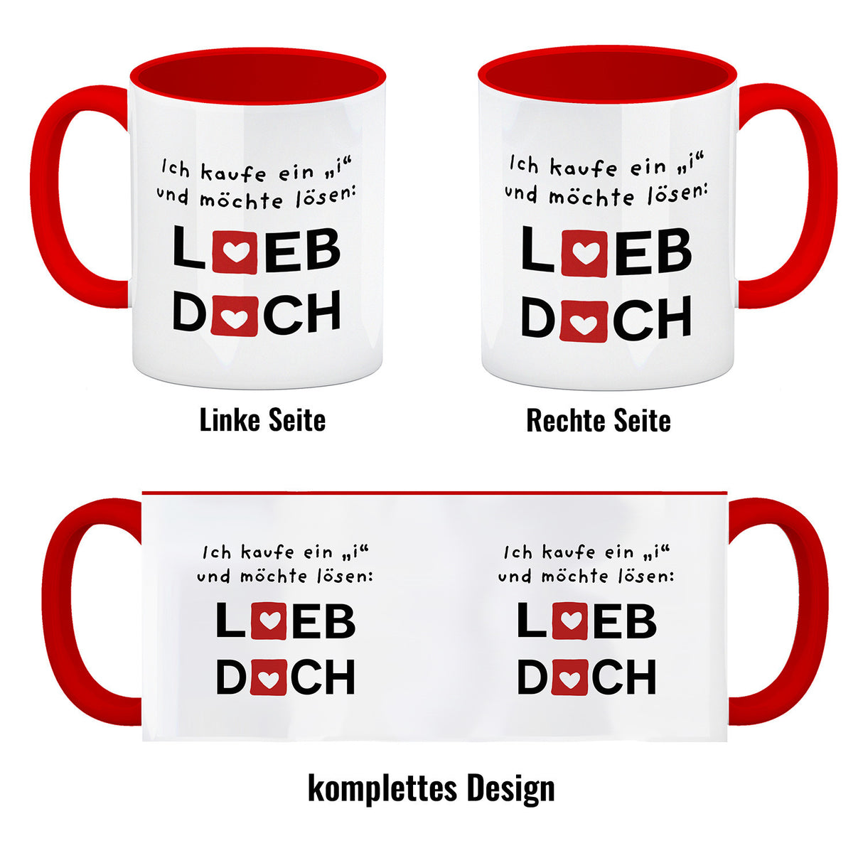 Lieb dich Kaffeebecher mit lustigem Spruch und Herzen