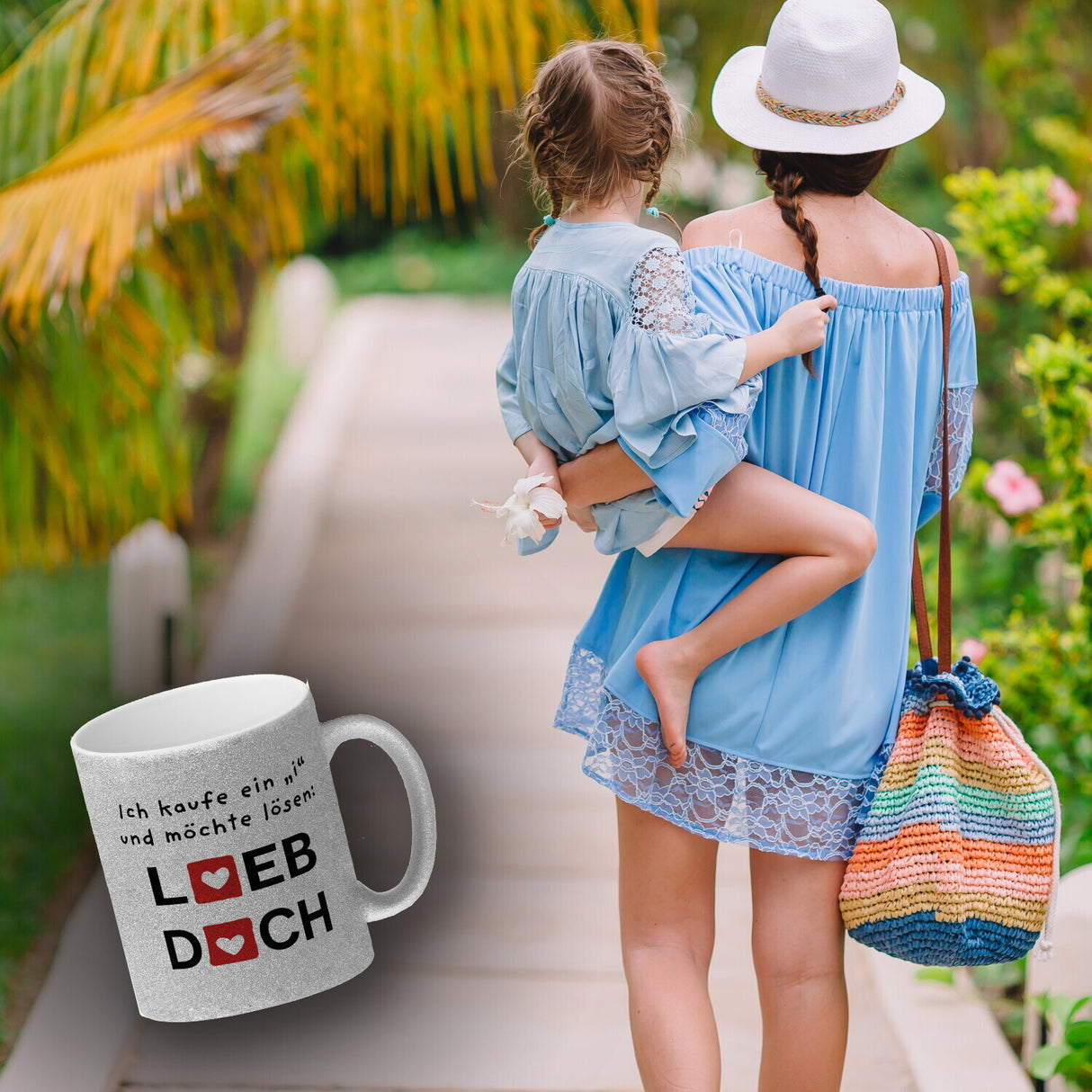 Lieb dich Kaffeebecher mit lustigem Spruch und Herzen