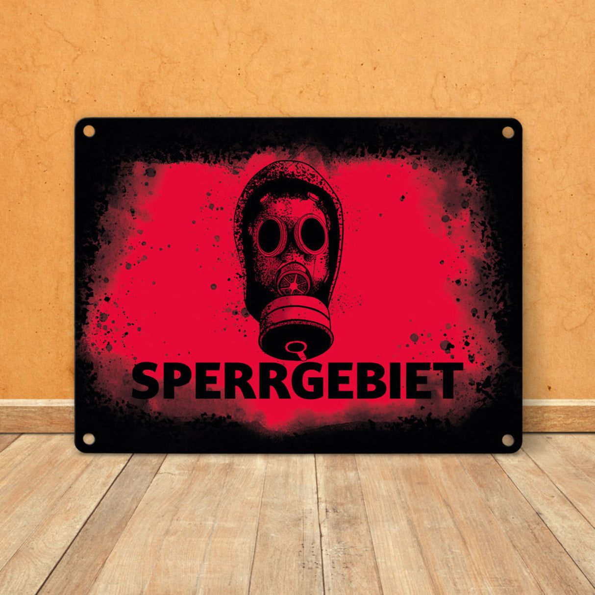 Sperrgebiet Metallschild mit Gasmaskenmotiv